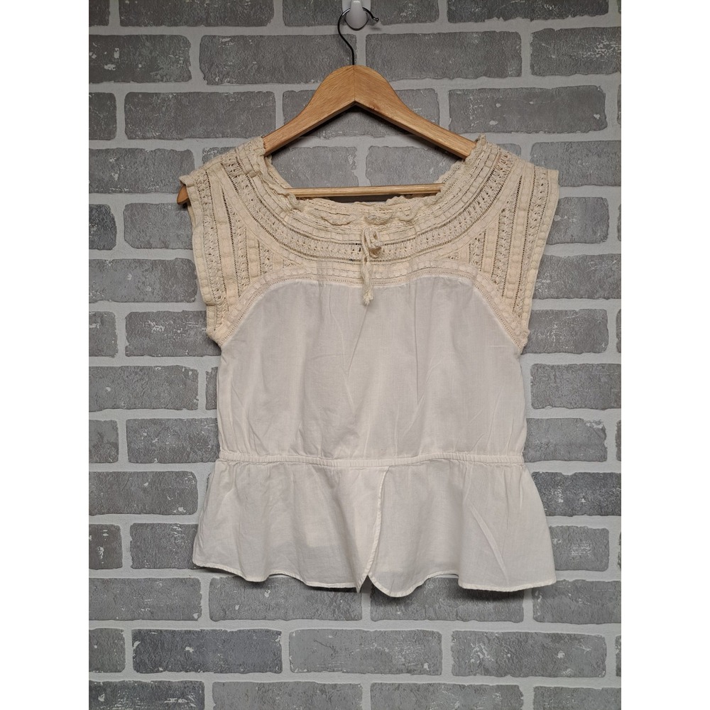 Anthropologie HD in Paris Womens Peasant Top‎ Grey Crochet Sleeveless Size 08